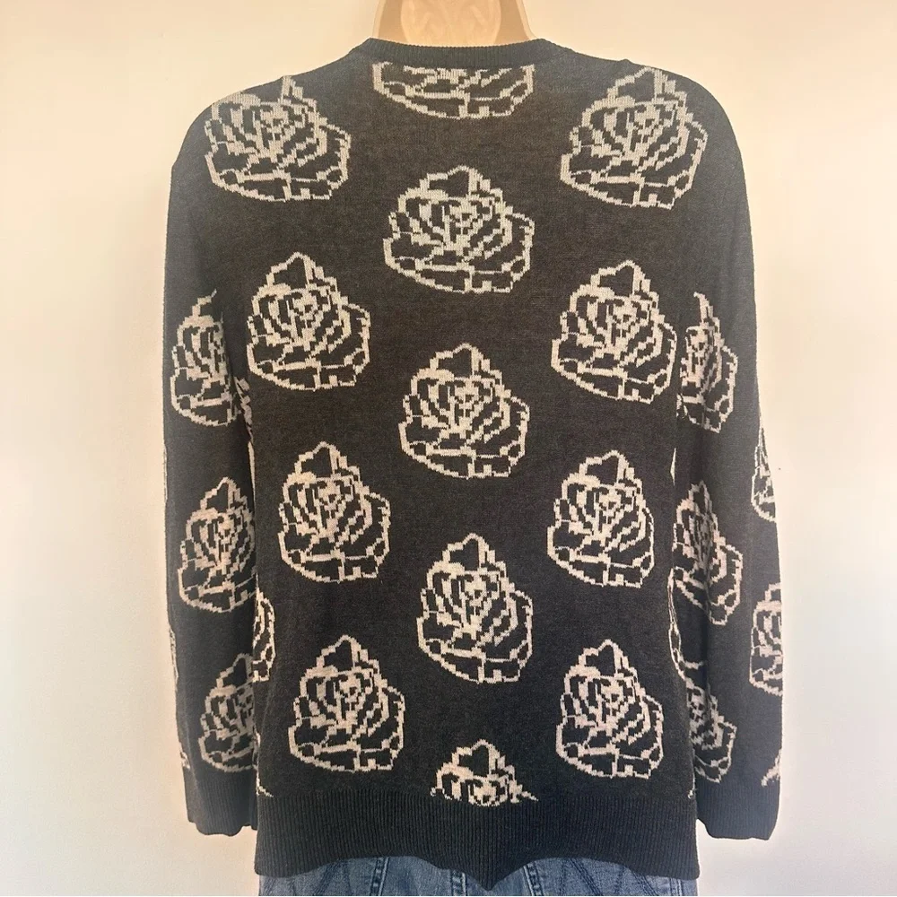 LOFT Women’s Gray Cardigan with Floral Design Size Medium